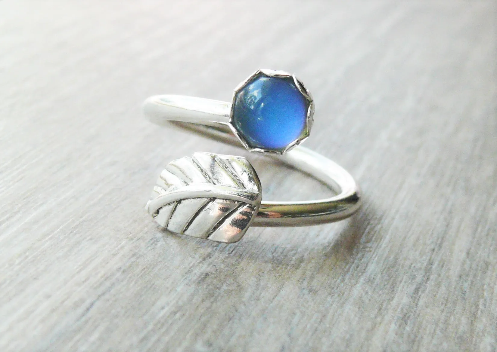 Adjustable Sterling Silver Leaf Mood Ring