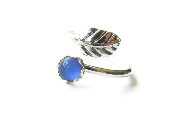 Adjustable Sterling Silver Leaf Mood Ring