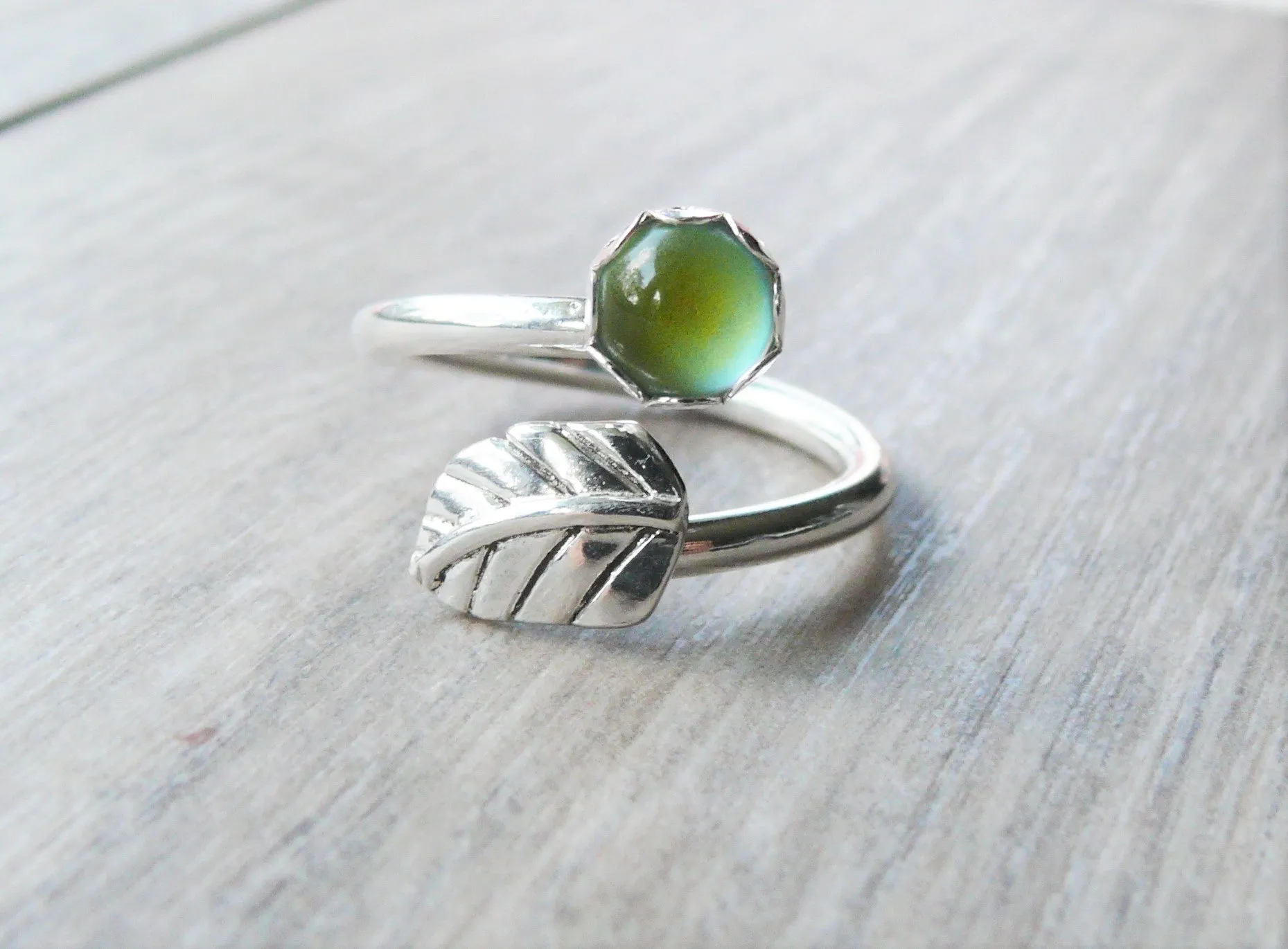 Adjustable Sterling Silver Leaf Mood Ring