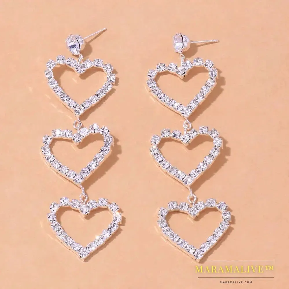 Aesthetic Letter Earrings Designer Luxury for Women 2021 Fahsion Jewelry Rhinestone Designer Piercing Heart Earrings