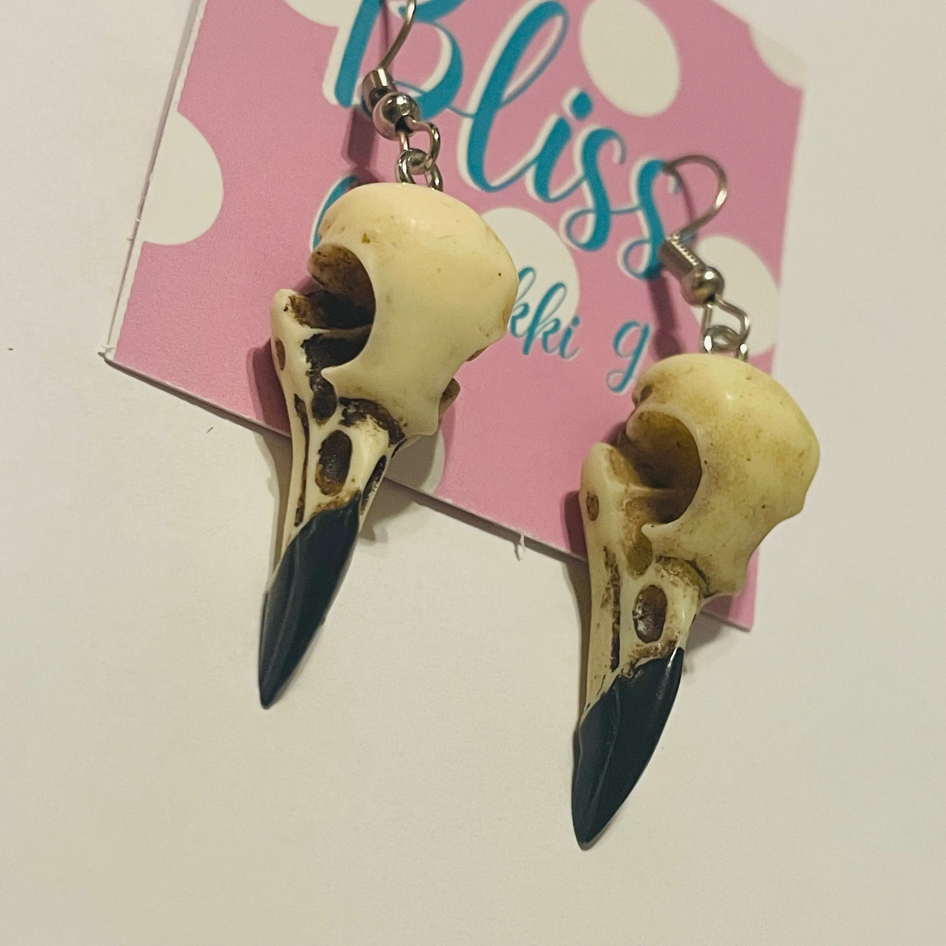 Aged Corvid Skulls Acrylic Statement Earrings