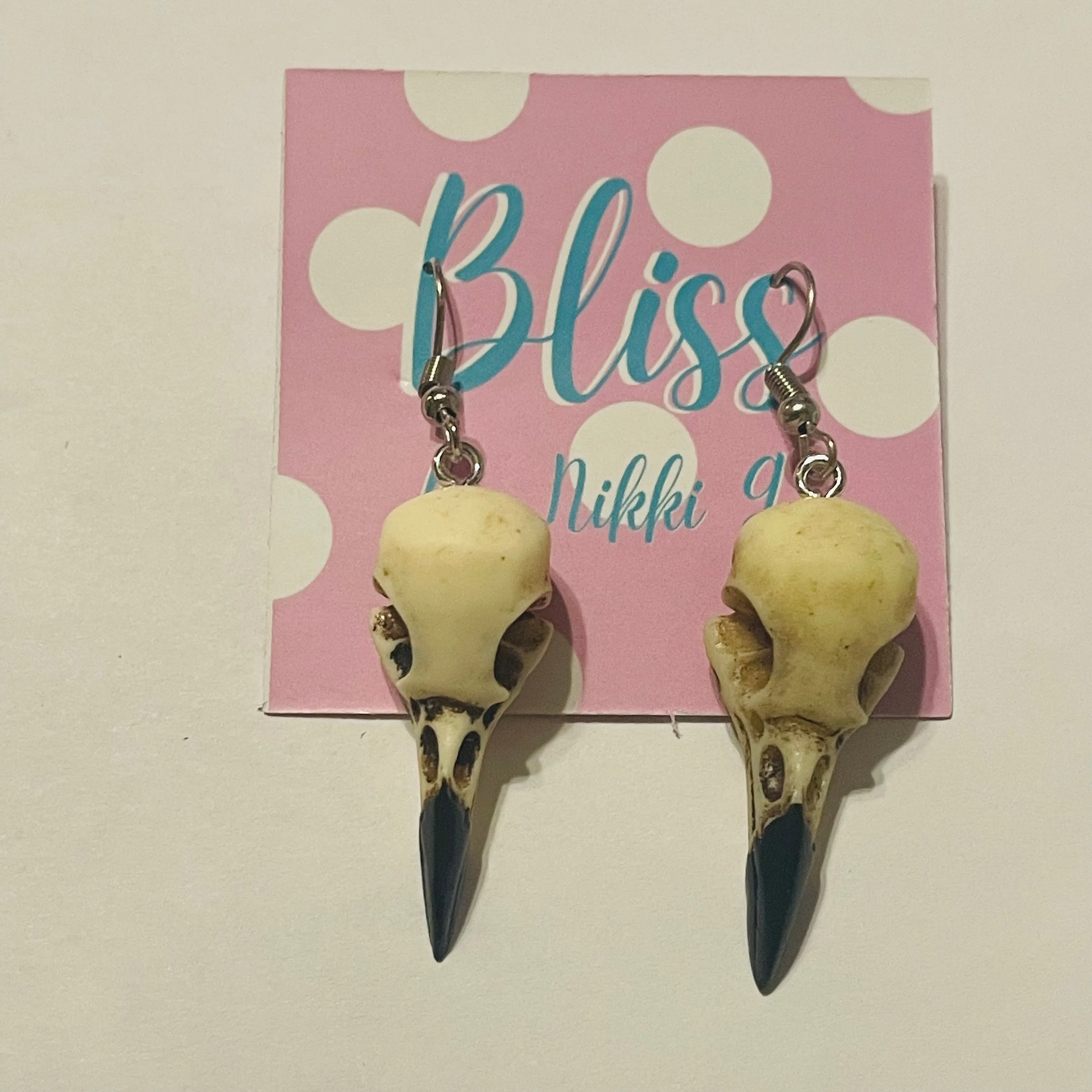 Aged Corvid Skulls Acrylic Statement Earrings