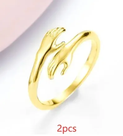 Alloy Simple Hands Hug Ring Opening Adjustable Jewelry