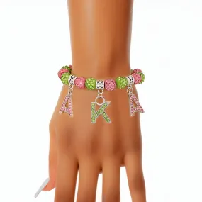 Alpha Kappa Alpha AKA Sorority Pink Green Bling Letter Bracelet