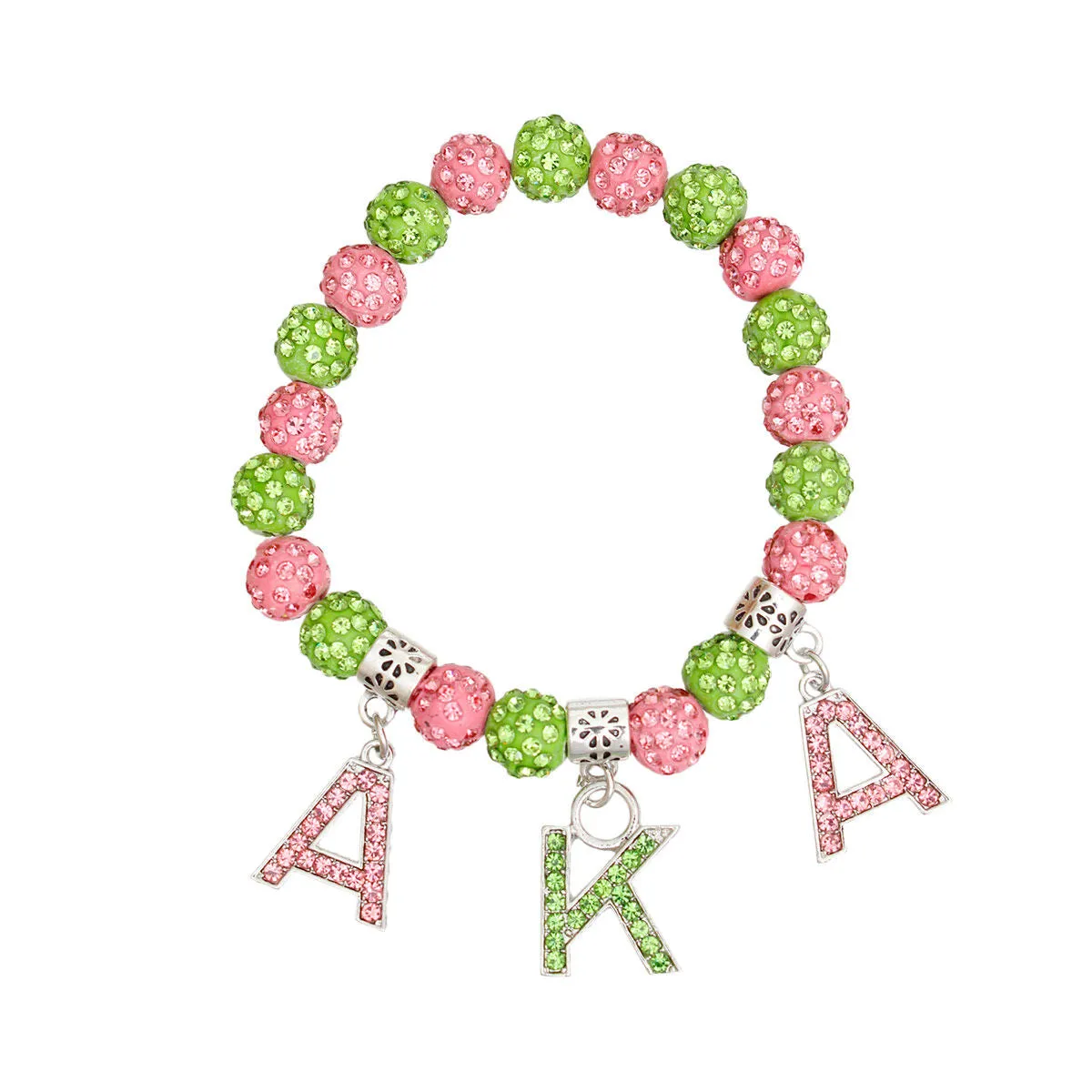 Alpha Kappa Alpha AKA Sorority Pink Green Bling Letter Bracelet