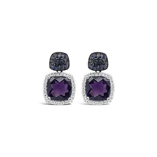 Amethyst, Diamond & sapphire Earrings