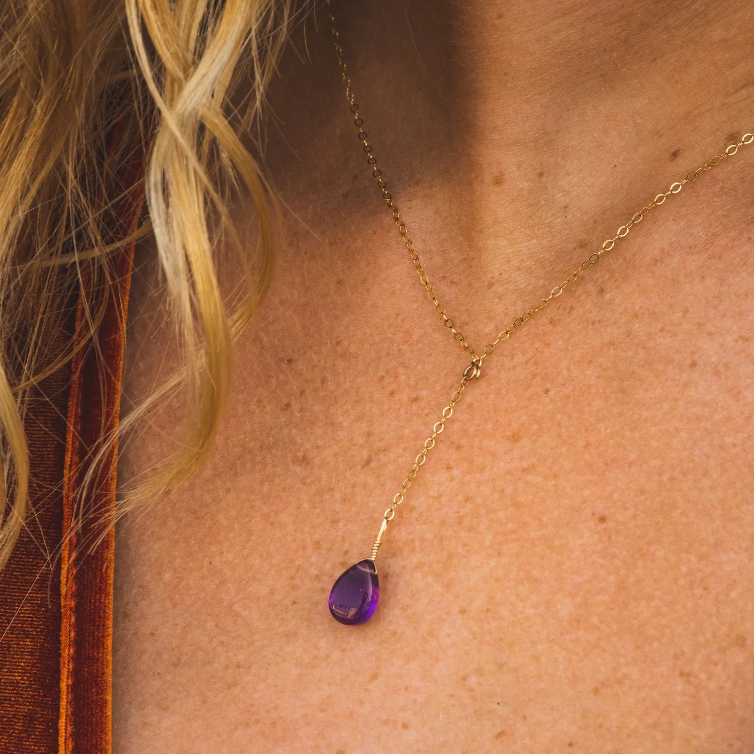 Amethyst Lariat Drop Necklace