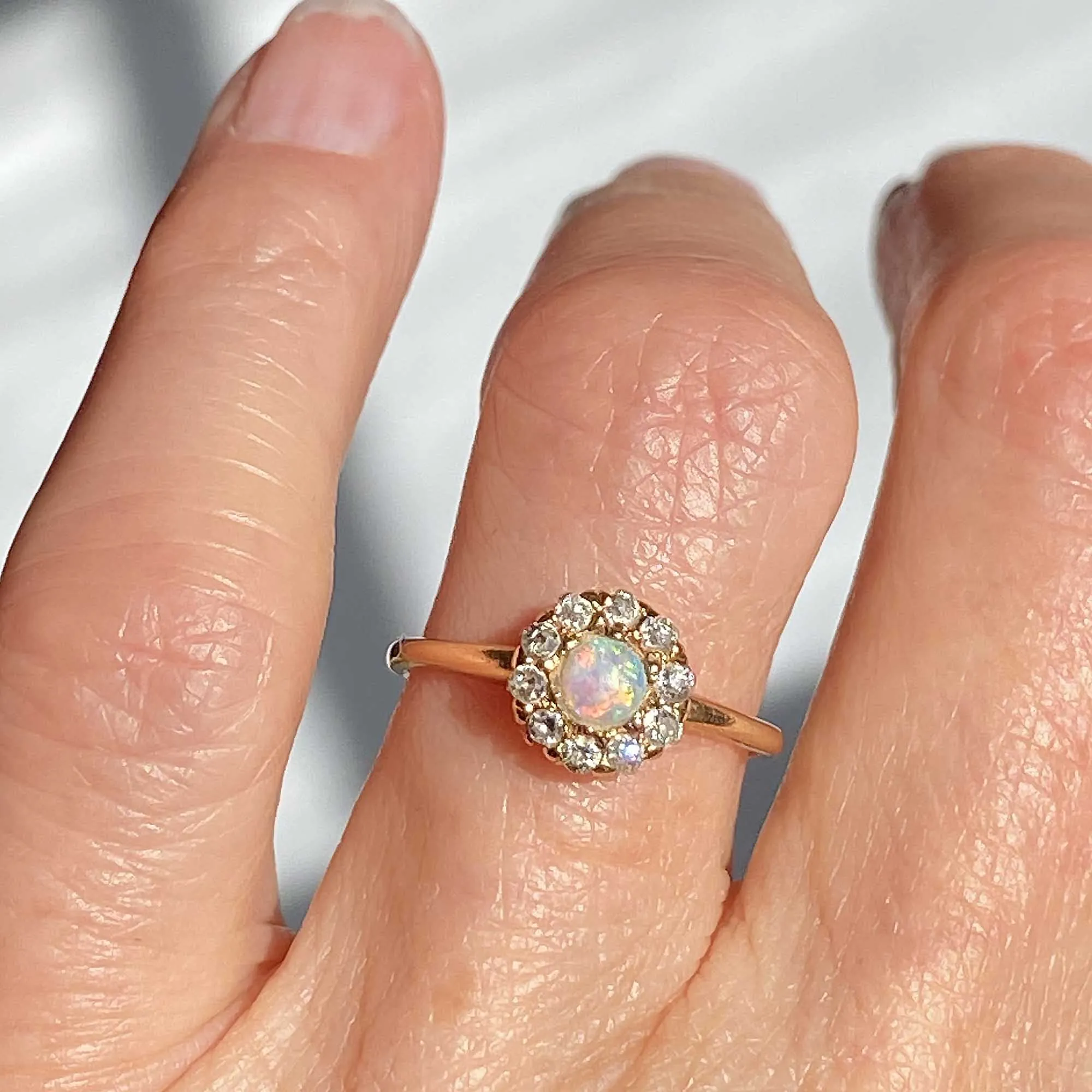 Antique 14K Gold Diamond Halo Opal Ring