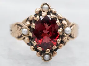 Antique Birmingham Garnet and Seed Pearl Ring