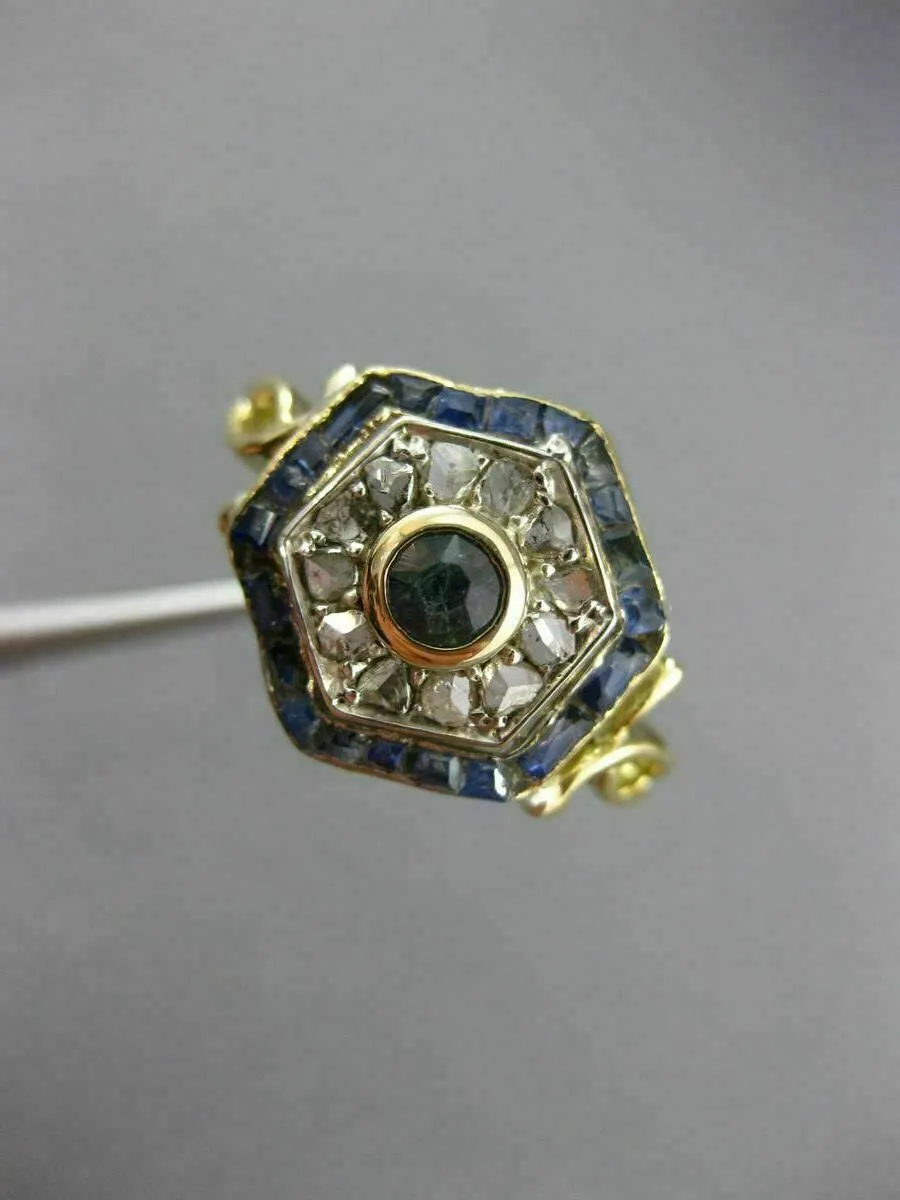 ANTIQUE WIDE .36CT ROSE CUT DIAMOND & AAA SAPPHIRE 14K TWO TONE GOLD RING #26361