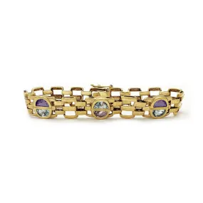 Aquamarine & Amethyst Half Moon-Cut Panther Link Bracelet (14K)