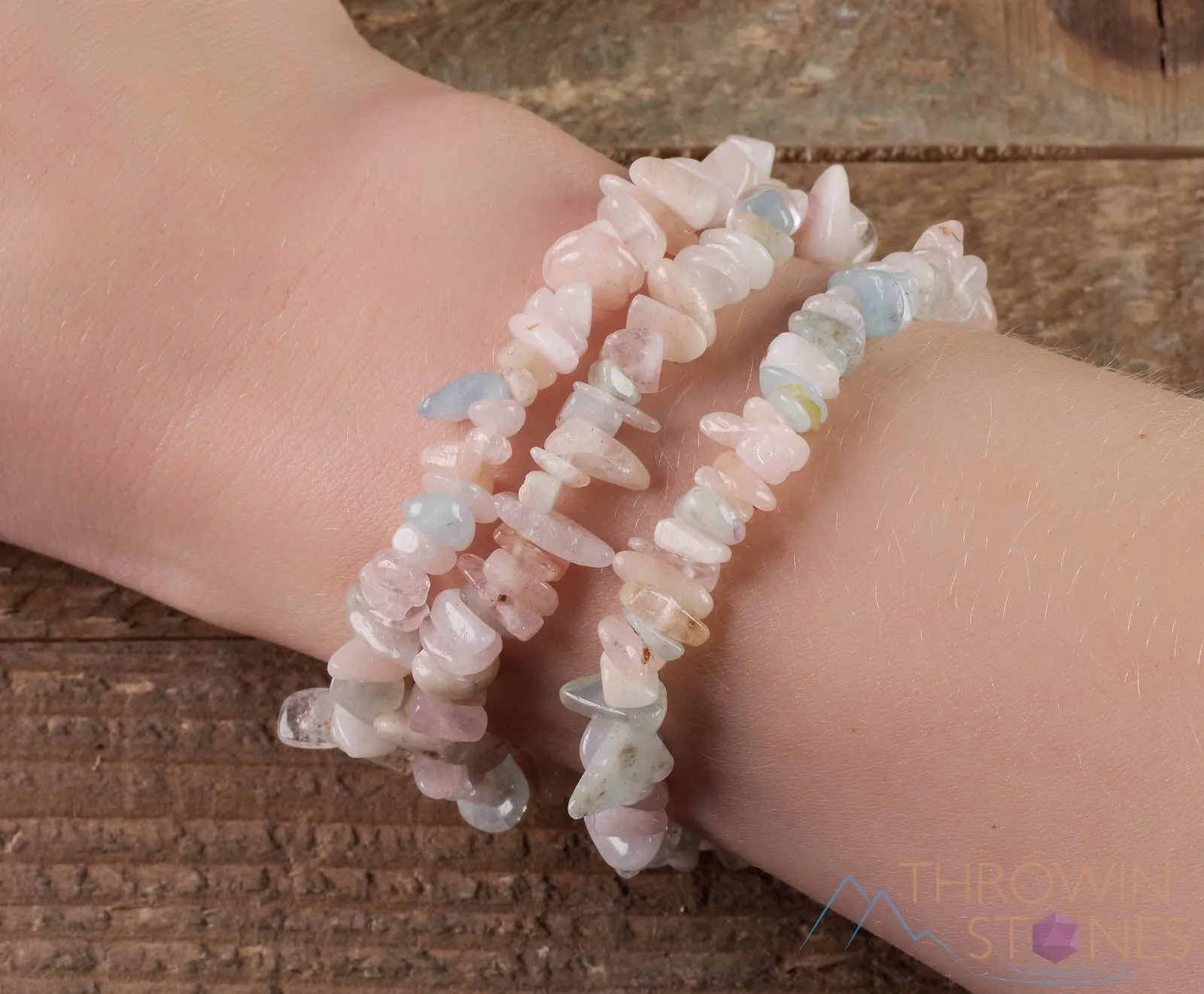 AQUAMARINE & MORGANITE Crystal Bracelet - Chip Beads - Beaded Bracelet, Handmade Jewelry,  Healing Crystal Bracelet, E0630