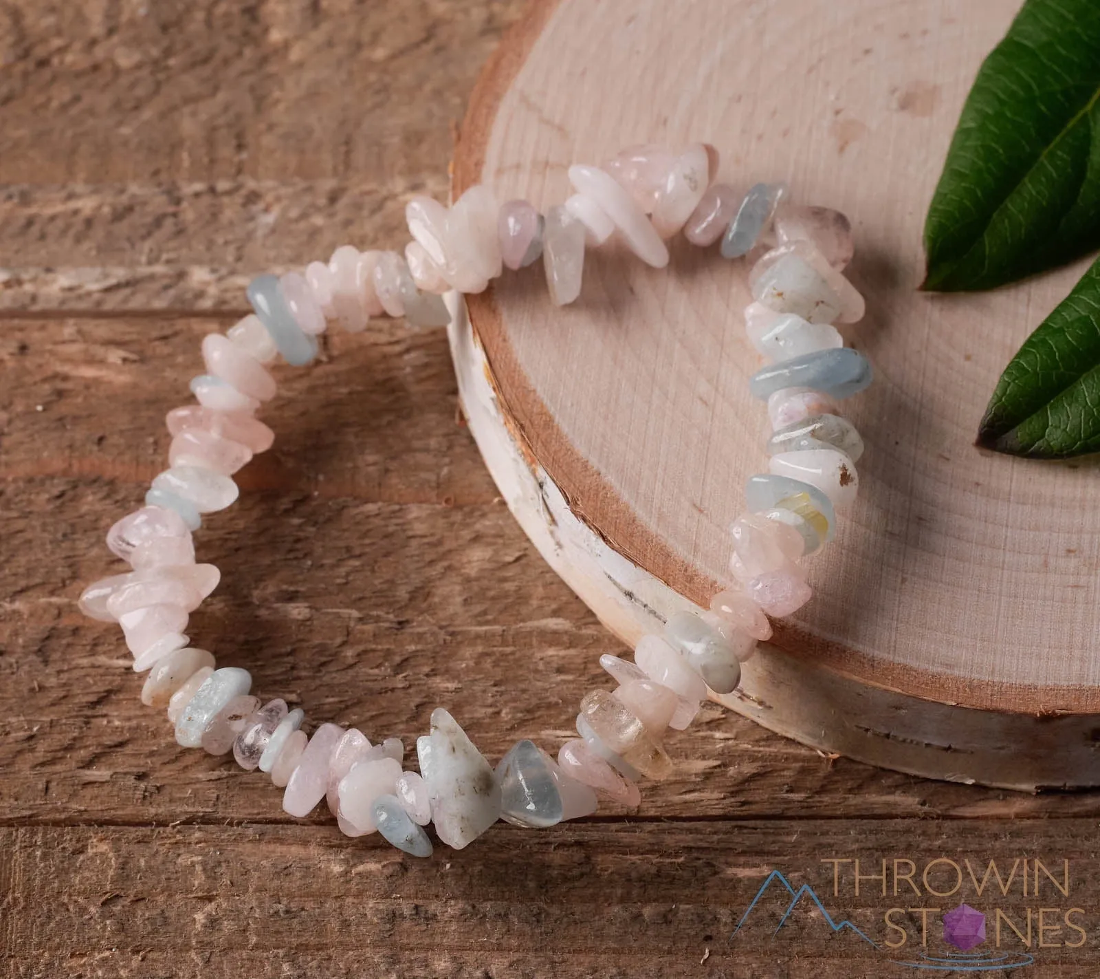 AQUAMARINE & MORGANITE Crystal Bracelet - Chip Beads - Beaded Bracelet, Handmade Jewelry,  Healing Crystal Bracelet, E0630