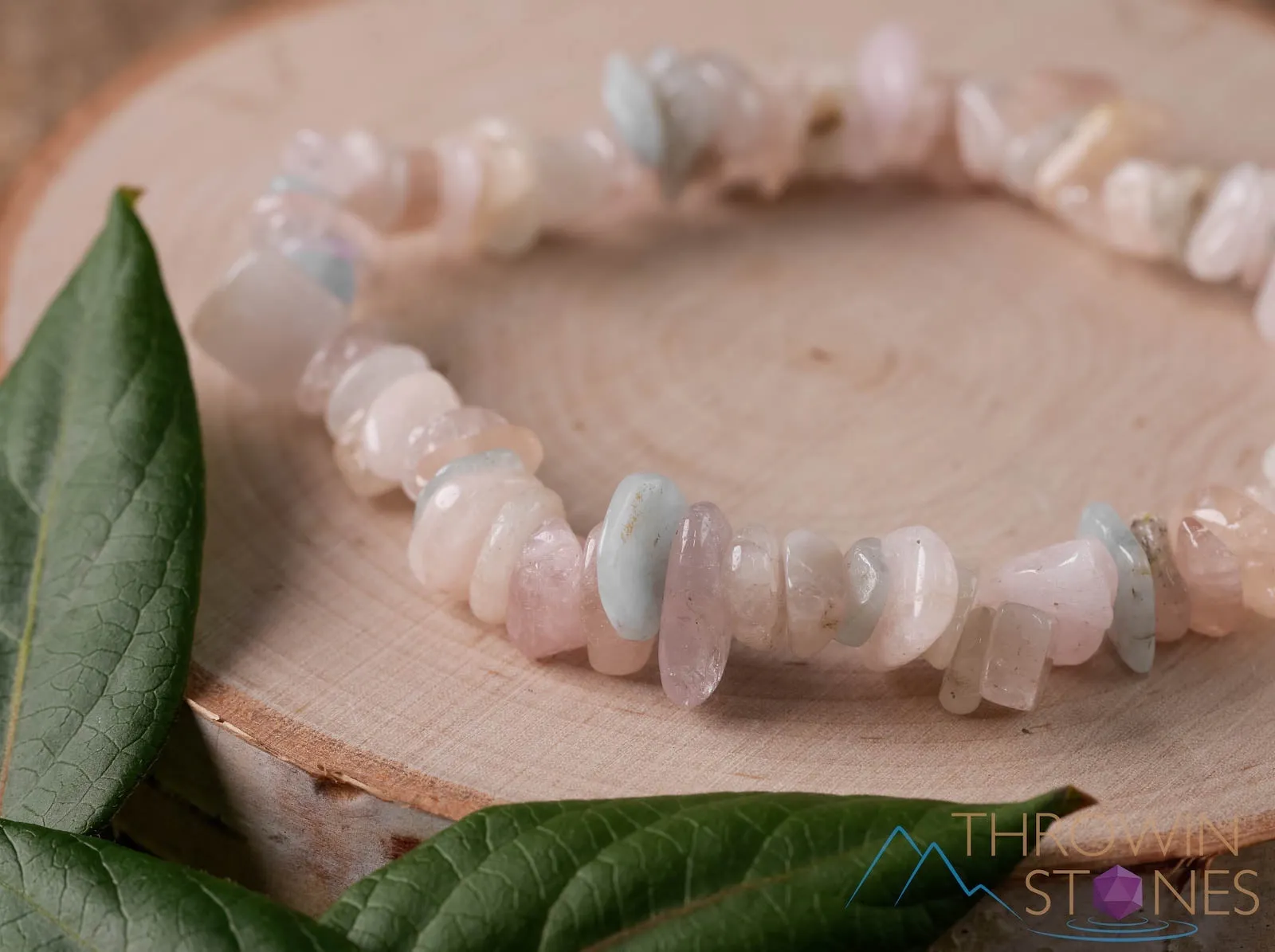 AQUAMARINE & MORGANITE Crystal Bracelet - Chip Beads - Beaded Bracelet, Handmade Jewelry,  Healing Crystal Bracelet, E0630