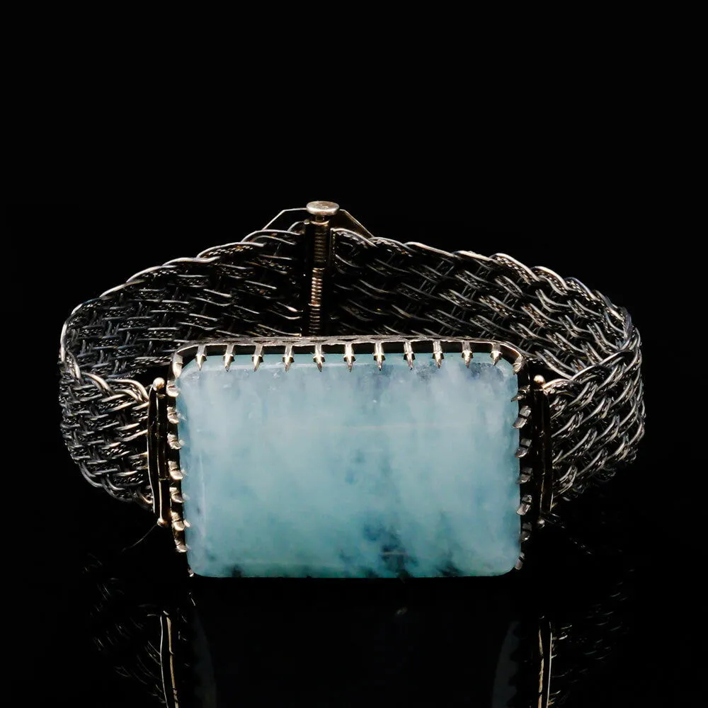 Aquamarine Gemstone Unisex Silver Braided Bracelet (90ct) SCB-007