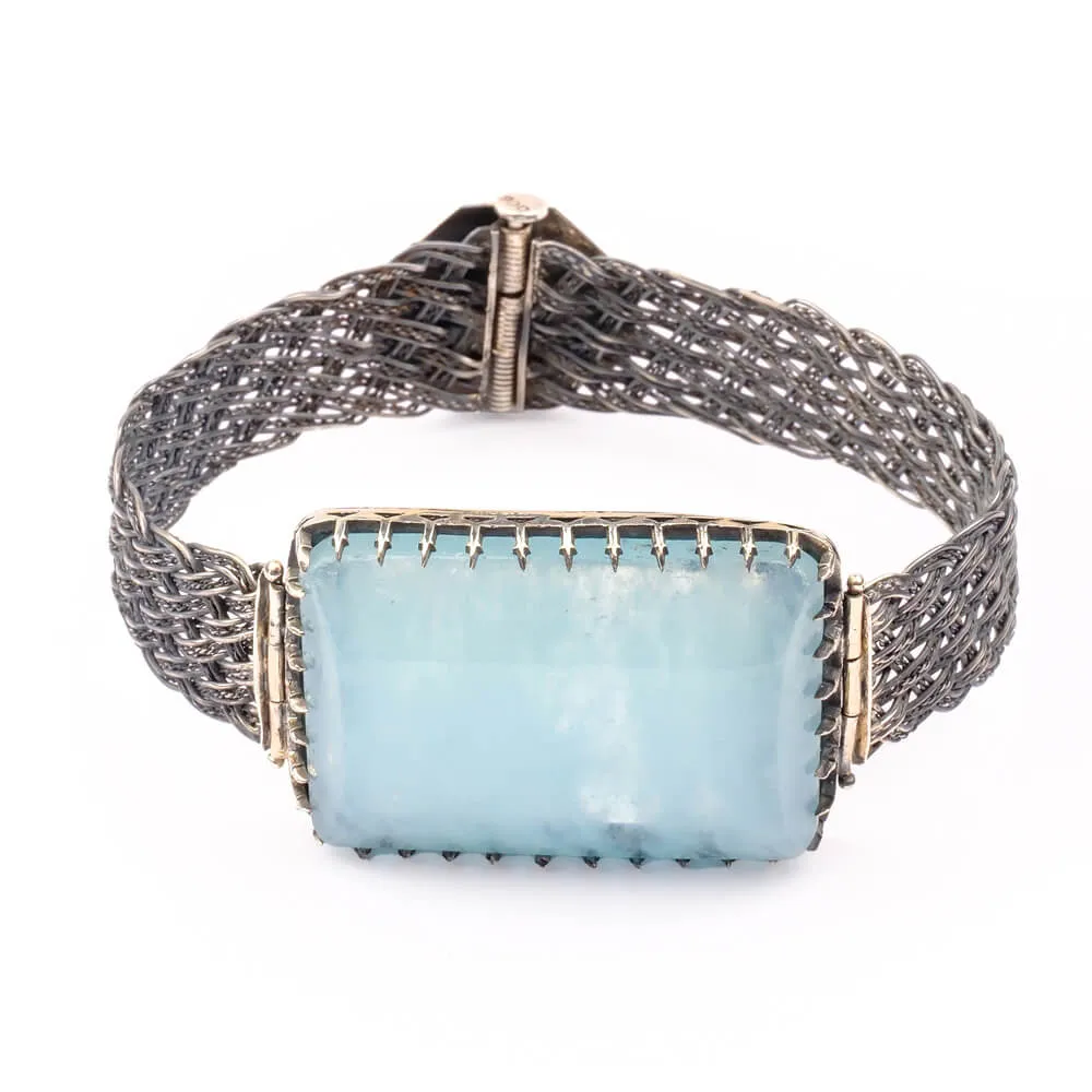 Aquamarine Gemstone Unisex Silver Braided Bracelet (90ct) SCB-007