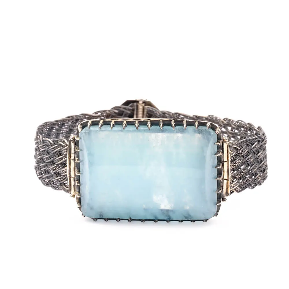 Aquamarine Gemstone Unisex Silver Braided Bracelet (90ct) SCB-007