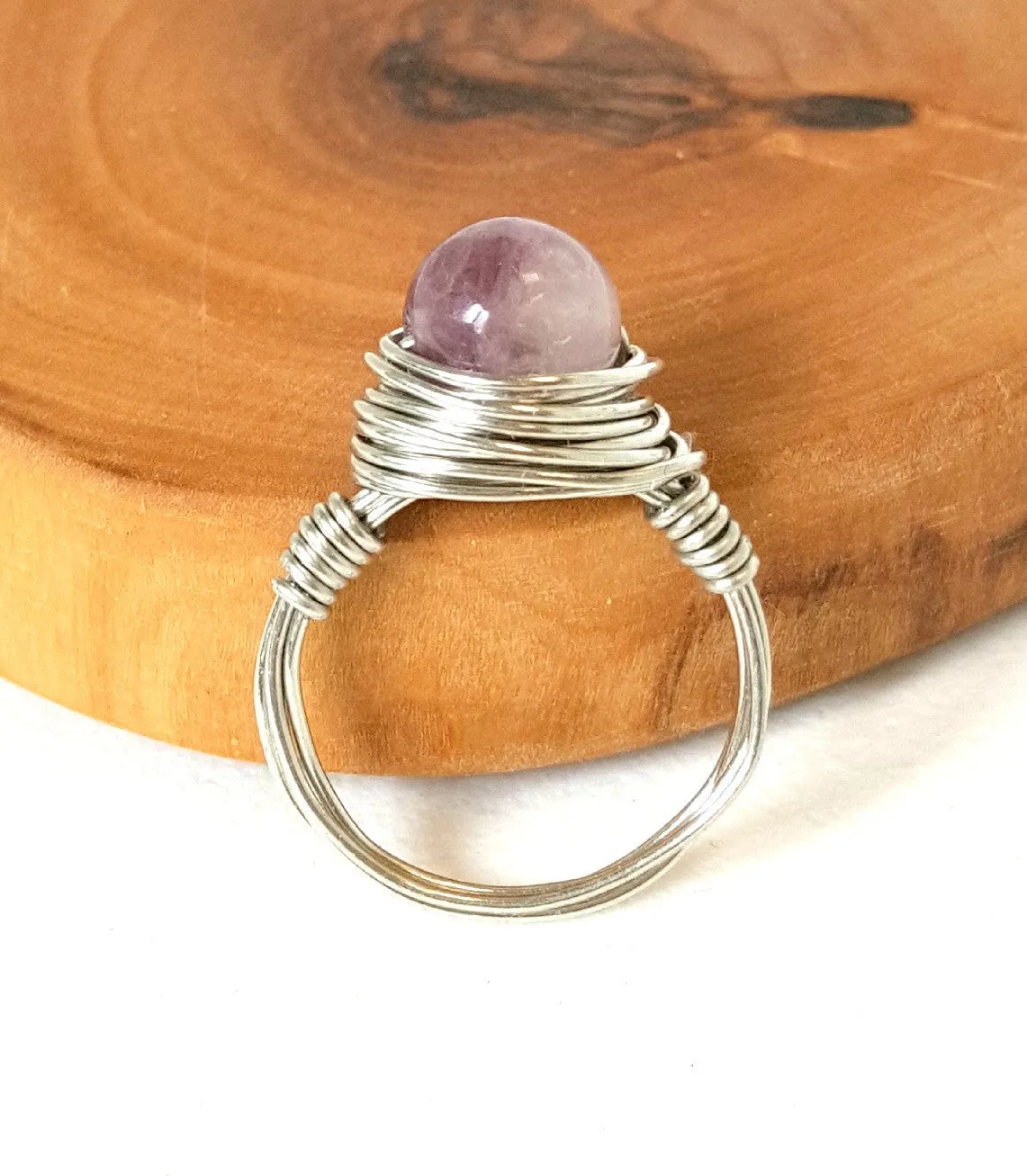 Artisan Amethyst Ring Hand Wire Wrapped Beachy