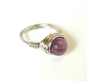 Artisan Amethyst Ring Hand Wire Wrapped Beachy