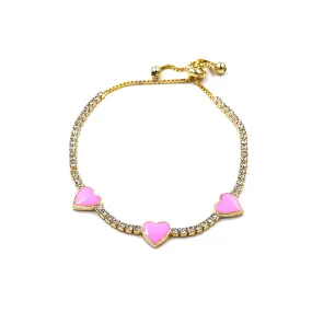 Ashley Gold Sterling Silver Gold Plated Triple Pink Enamel Tennis Bracelet