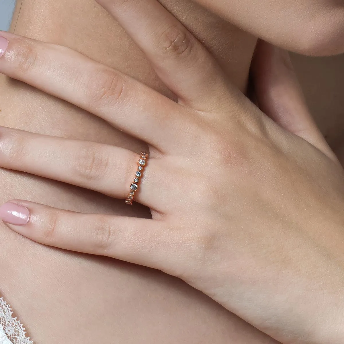 Asymmetric Rose Gold Pavé Band