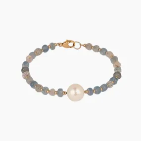 Aura Aquamarine White Pearl Bracelet