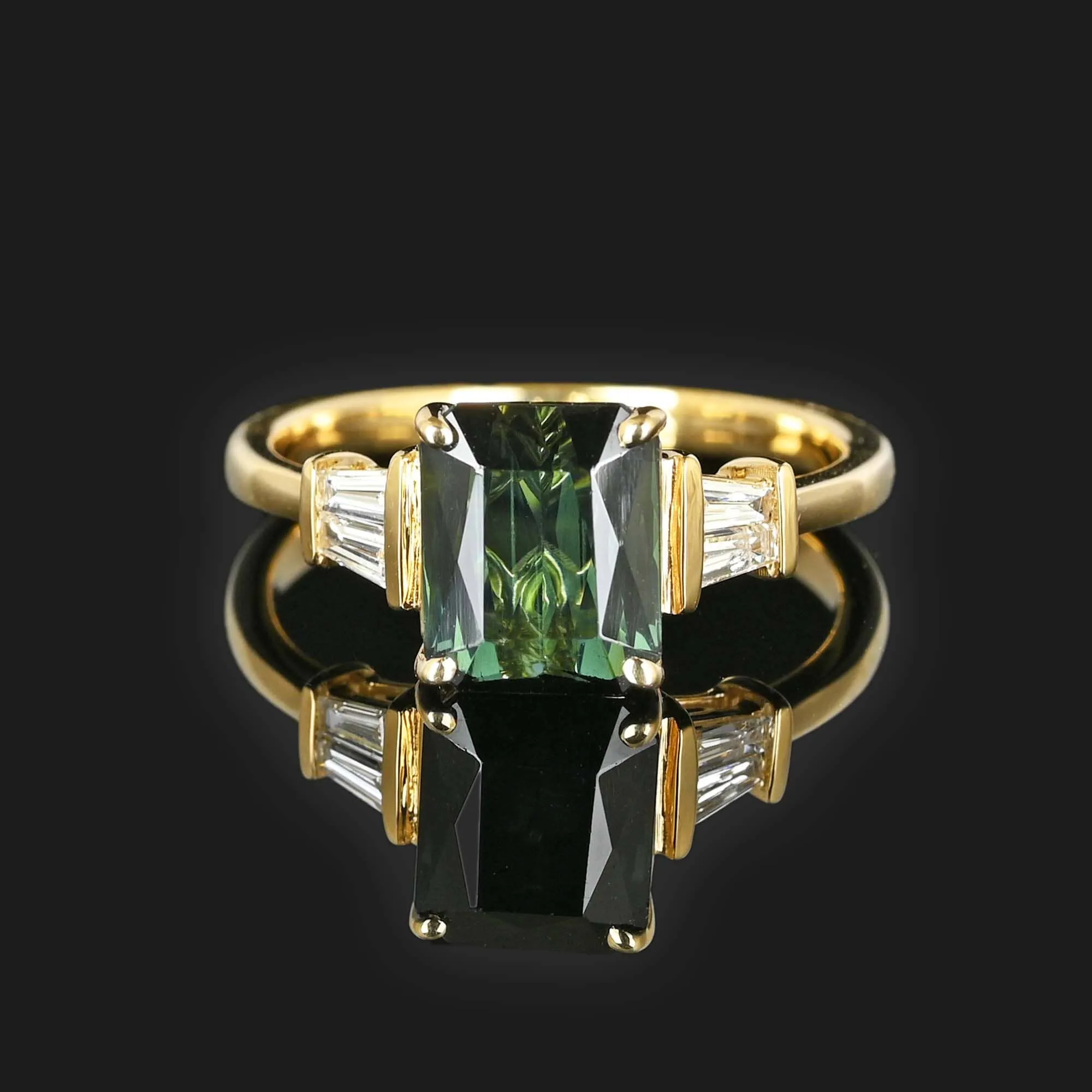 Baguette Diamond Green Tourmaline Ring in 14K Gold