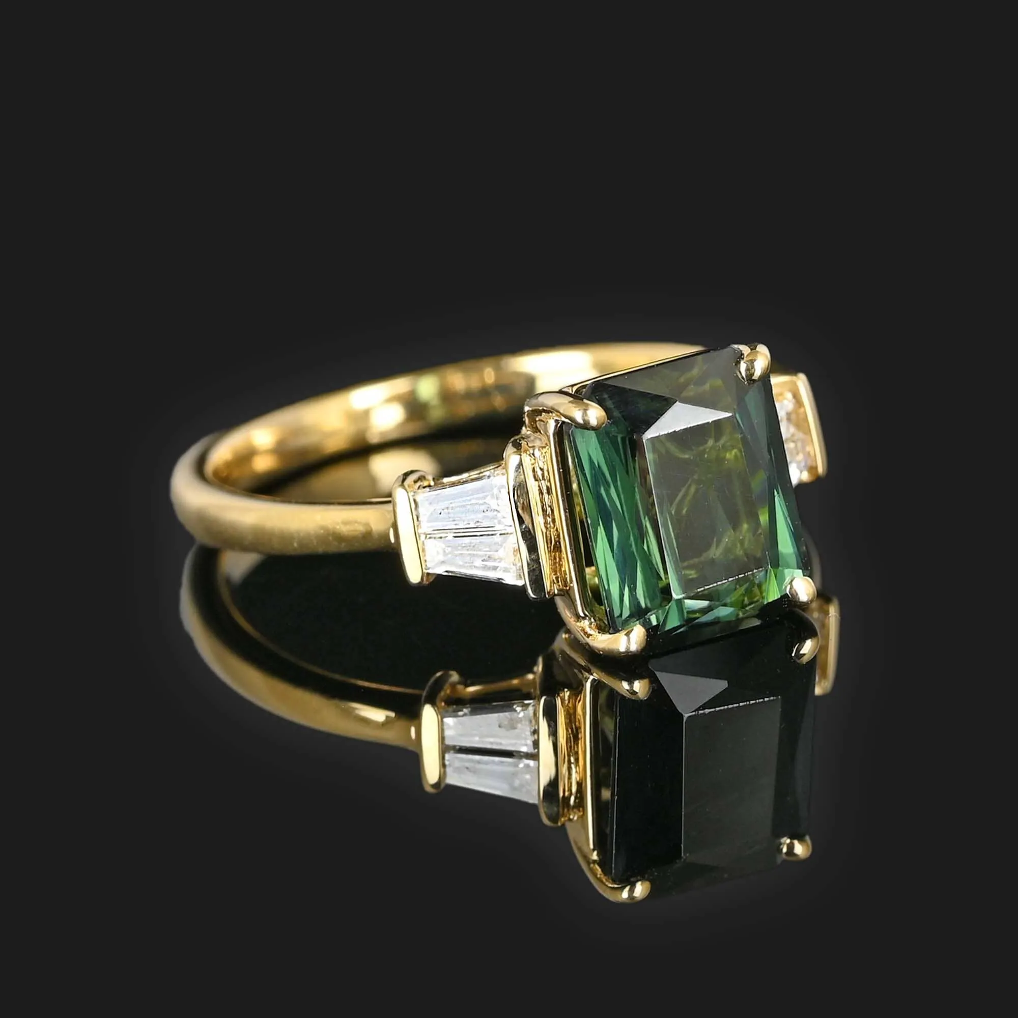 Baguette Diamond Green Tourmaline Ring in 14K Gold