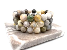 Bamboo Agate Crystal Chunky Beaded Bracelet - Lava Stone Bracelet