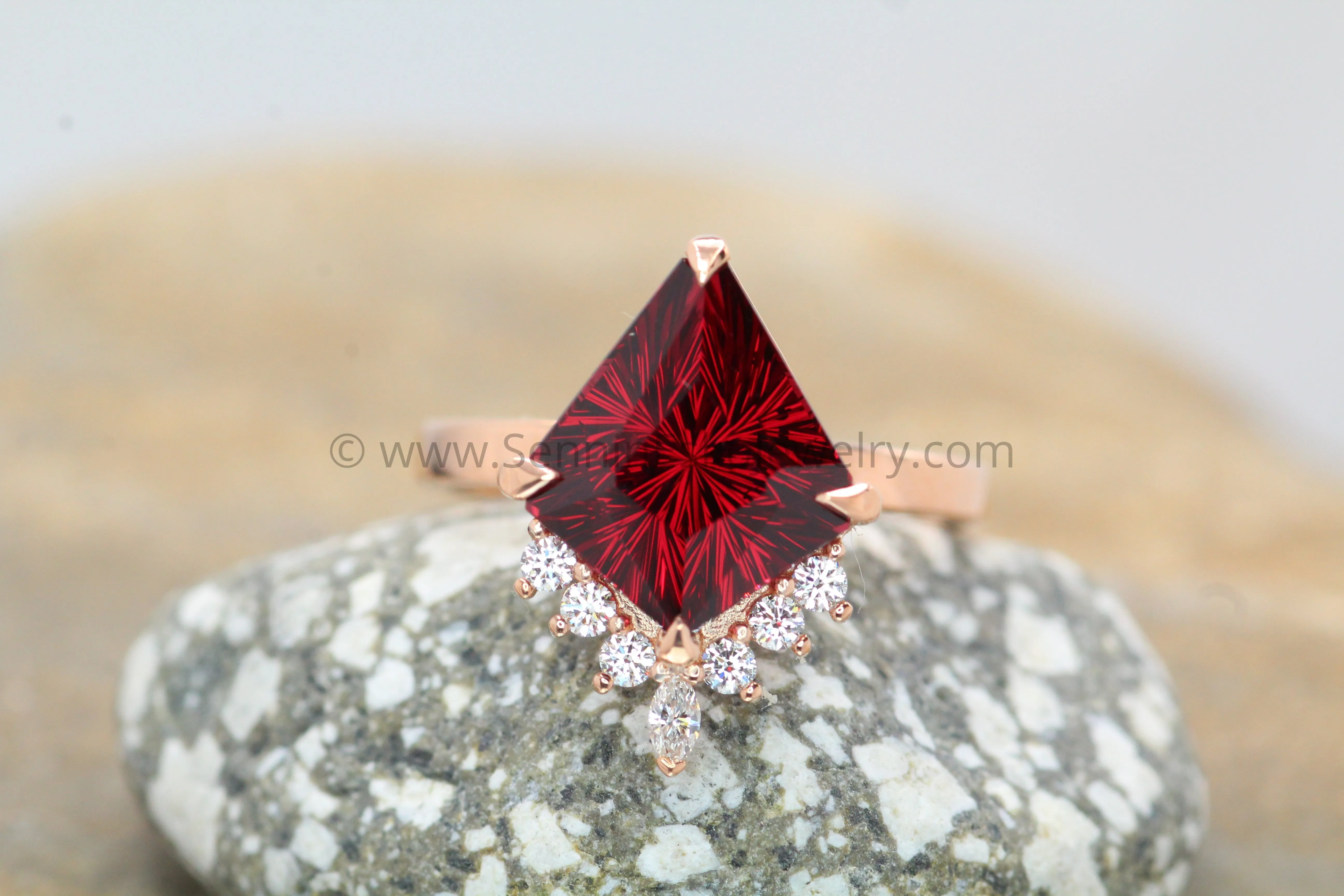 Basket Setting with Diamond Accents - Depicted with a  6.8 Carat Rhodolite Garnet (Setting Only, Center Stone Sold Separately)