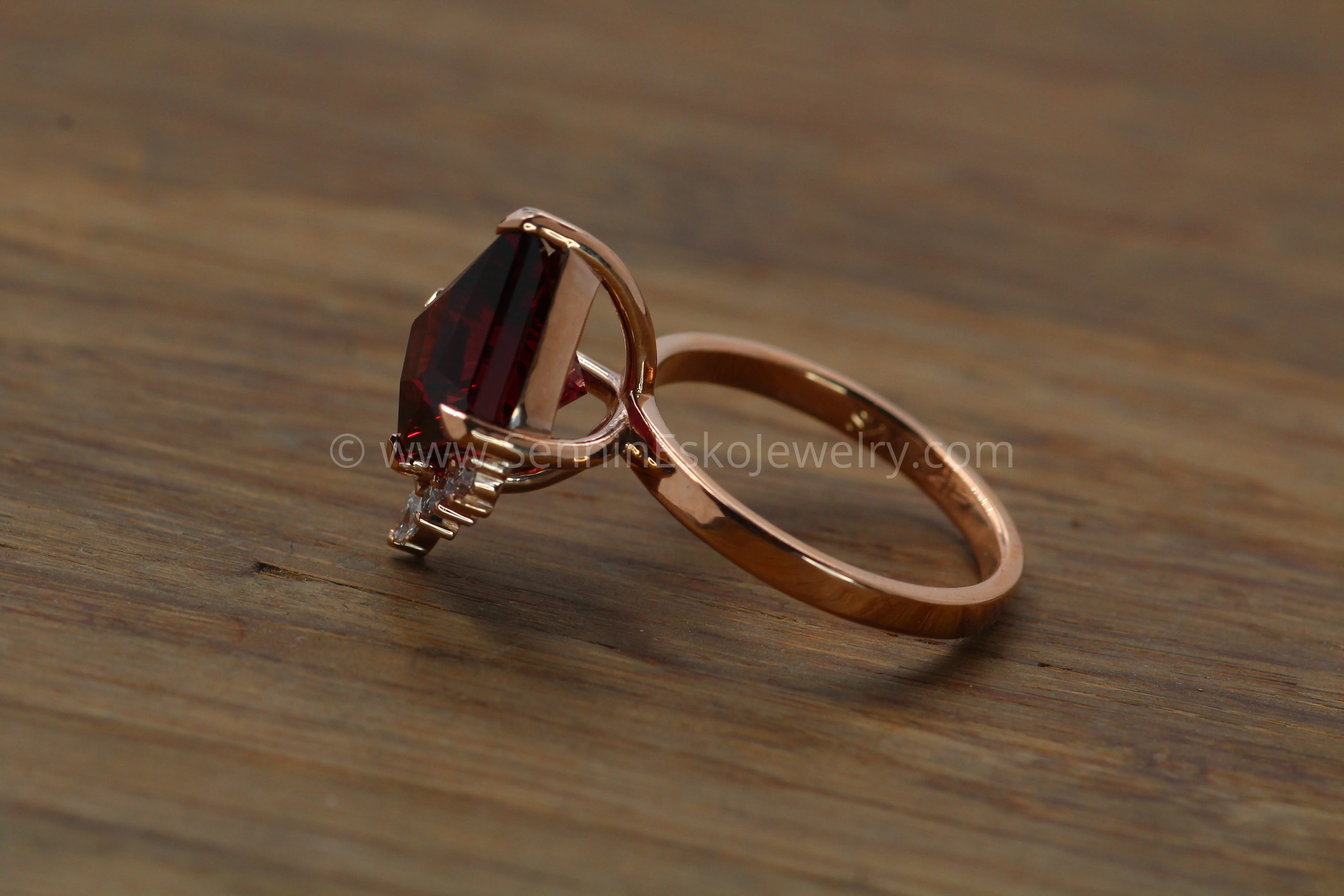 Basket Setting with Diamond Accents - Depicted with a  6.8 Carat Rhodolite Garnet (Setting Only, Center Stone Sold Separately)