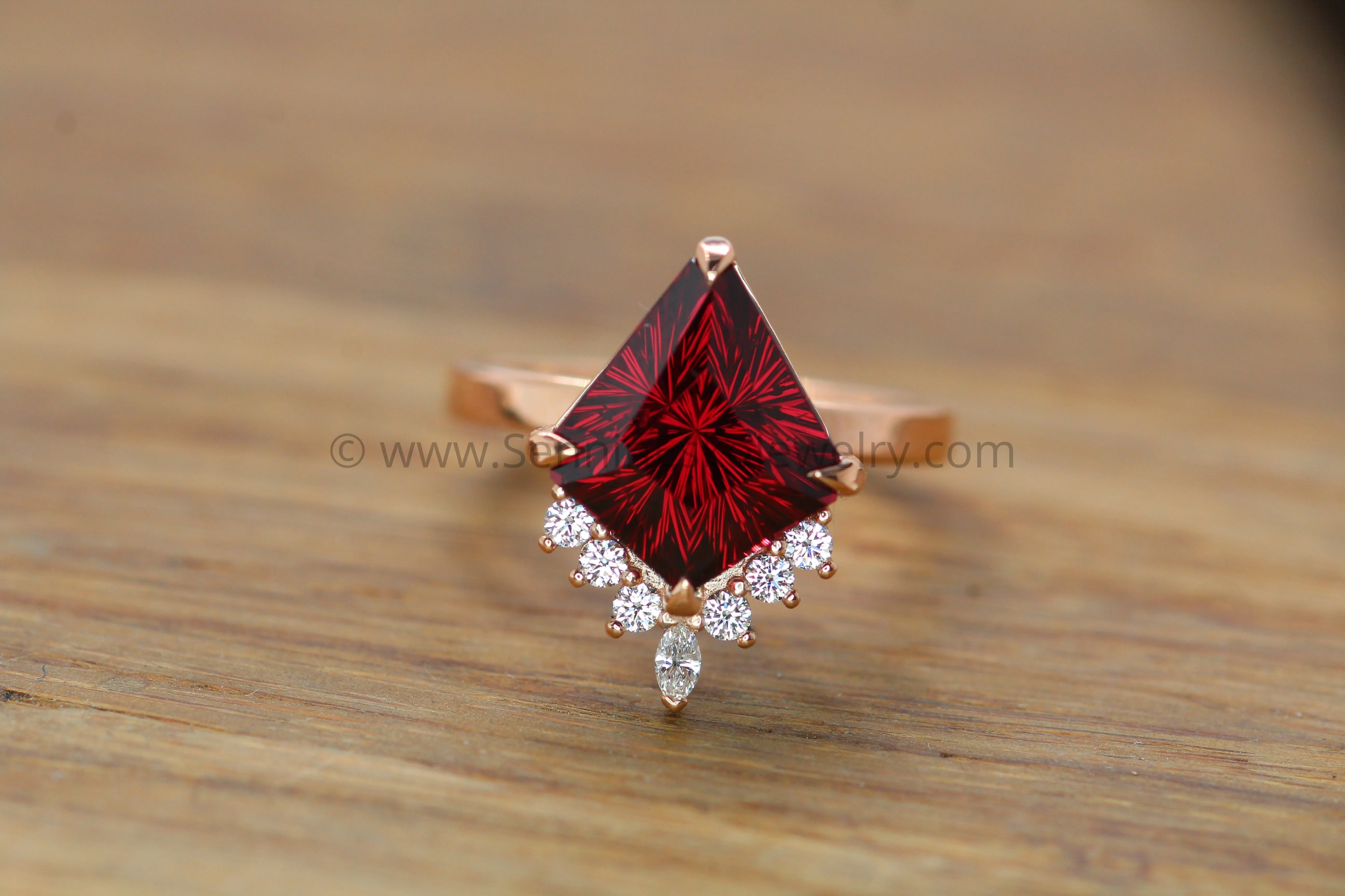 Basket Setting with Diamond Accents - Depicted with a  6.8 Carat Rhodolite Garnet (Setting Only, Center Stone Sold Separately)