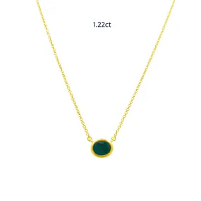 Bezel Set Oval Cut Emerald Necklace