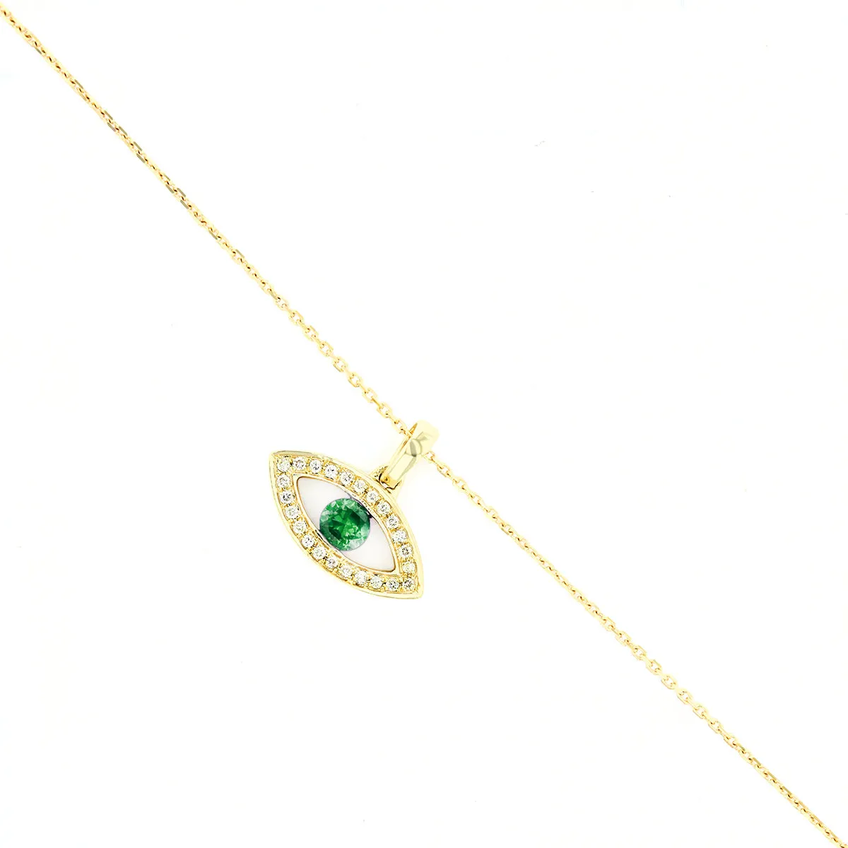 Bijou Collection Emerald & Diamond Evil Eye Pendant | 9K Yellow Gold