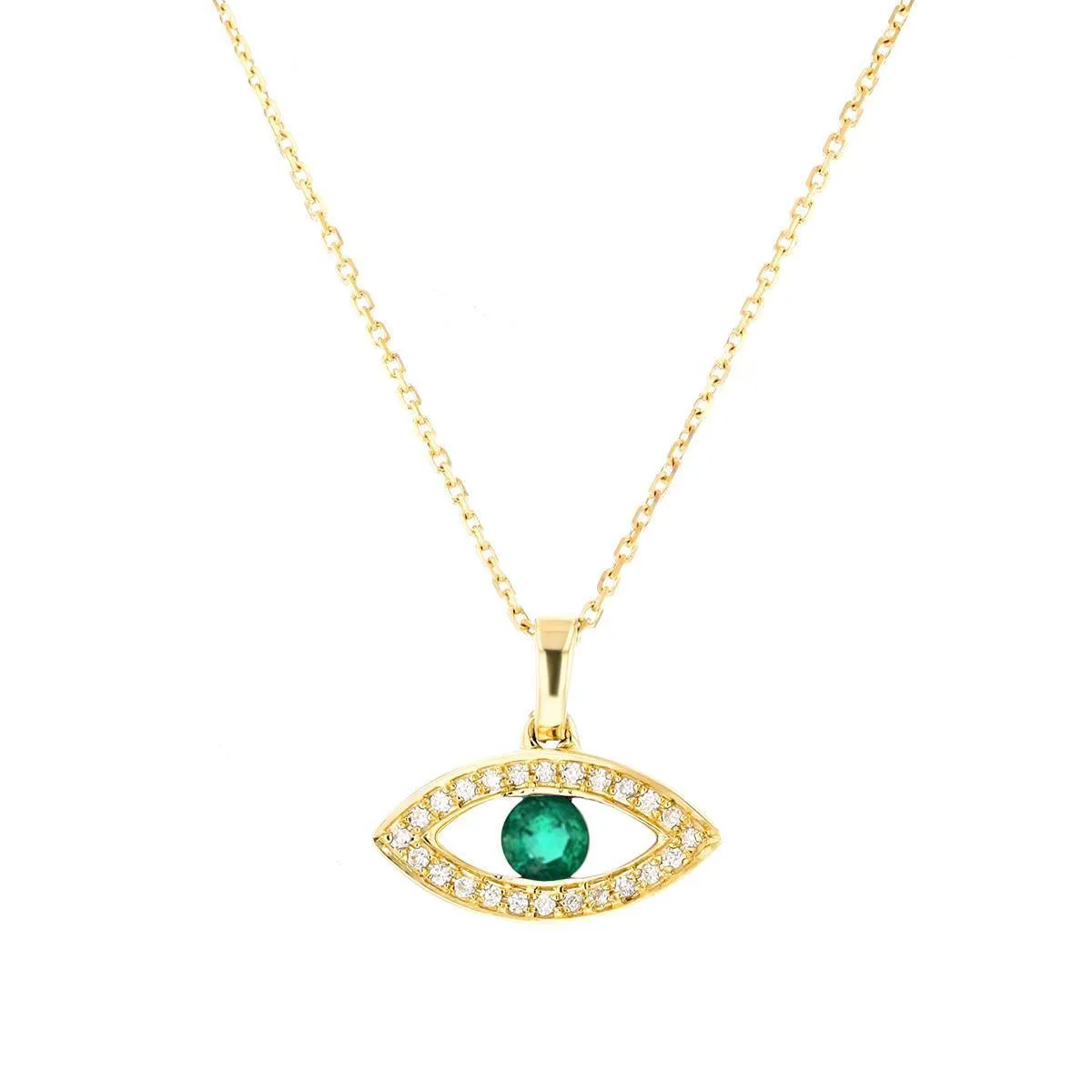 Bijou Collection Emerald & Diamond Evil Eye Pendant | 9K Yellow Gold