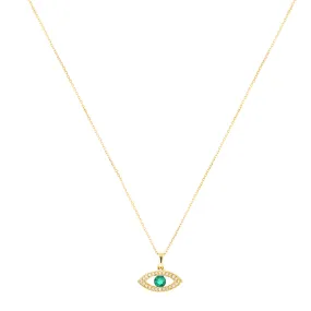 Bijou Collection Emerald & Diamond Evil Eye Pendant | 9K Yellow Gold