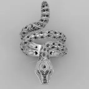 Black Diamond Snake Ring 14K White Gold