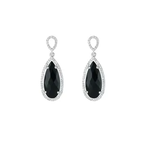 Black Onyx and Created White Sapphire Earrings in Silver