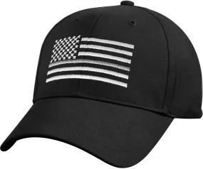 Black - Thin Silver Line Flag Low Pro Cap