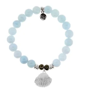 Blue Aquamarine Stone Bracelet with Seashell Sterling Silver Charm