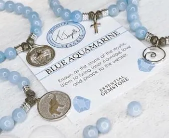 Blue Aquamarine Stone Bracelet with Seashell Sterling Silver Charm