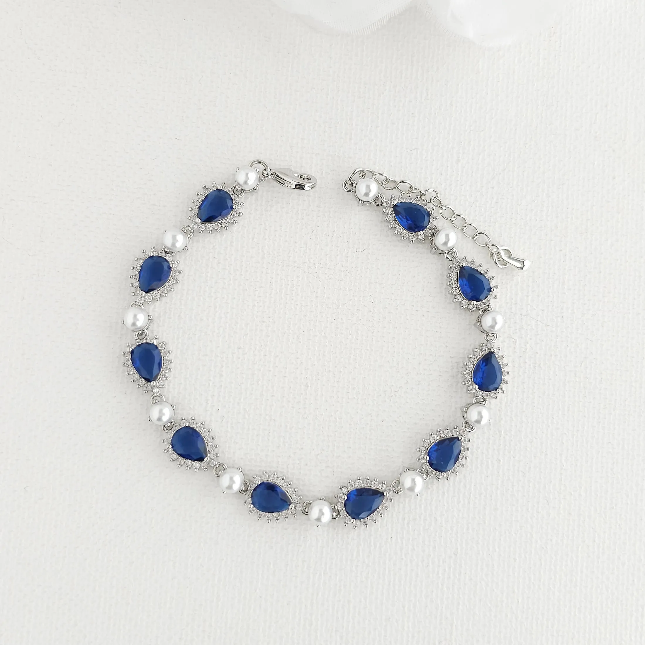 Blue Bracelet with Pearls for Weddings & Events- Aoi