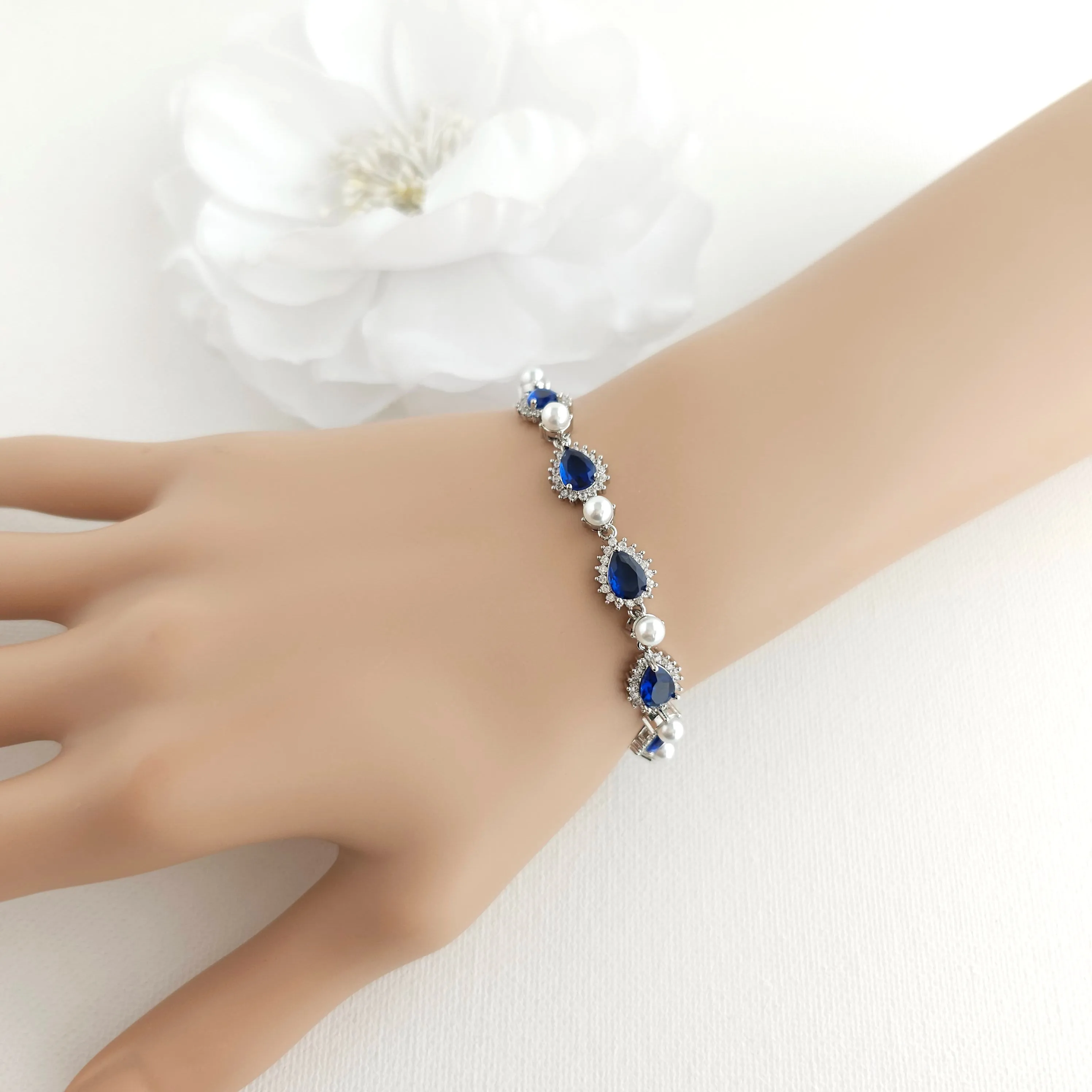 Blue Bracelet with Pearls for Weddings & Events- Aoi