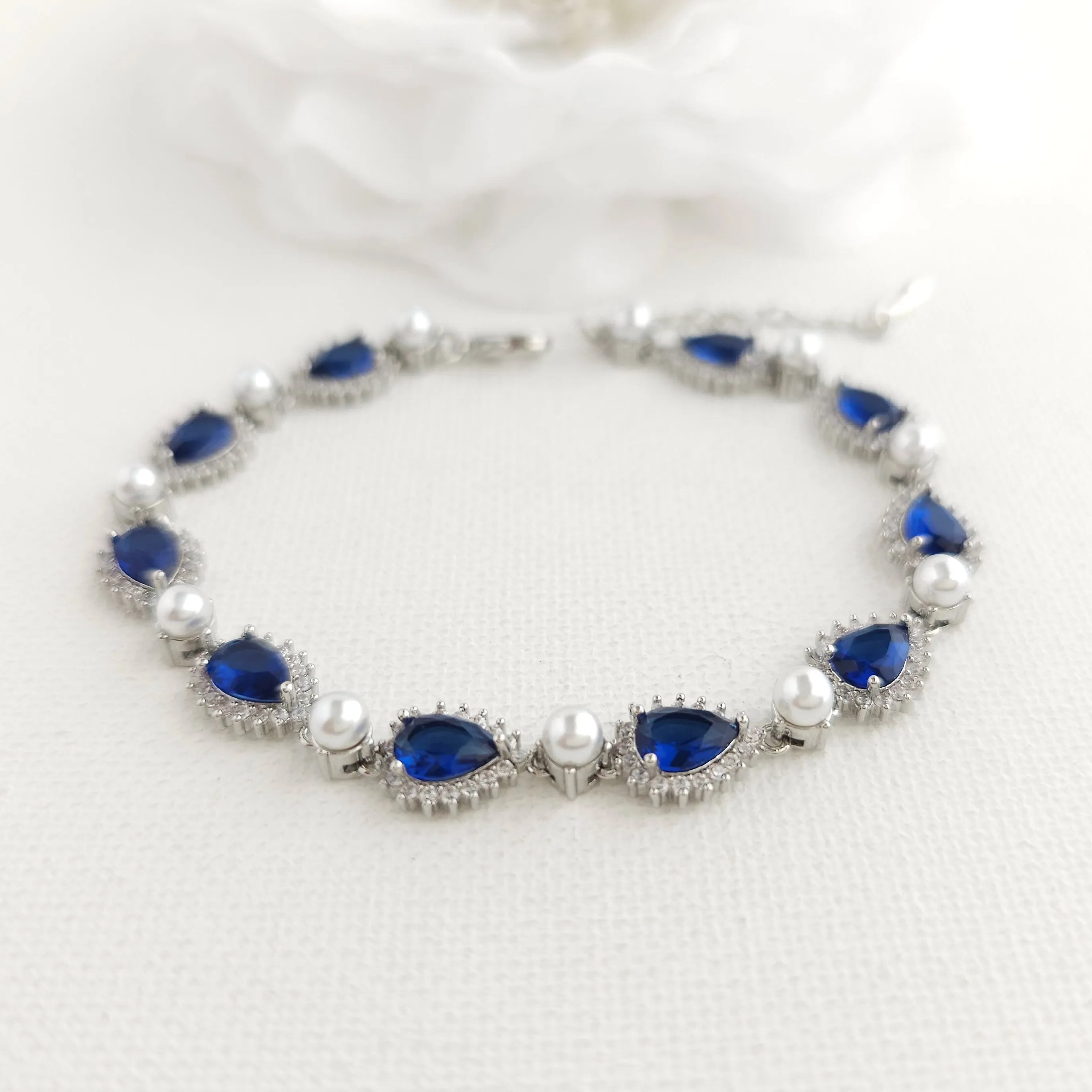 Blue Bracelet with Pearls for Weddings & Events- Aoi