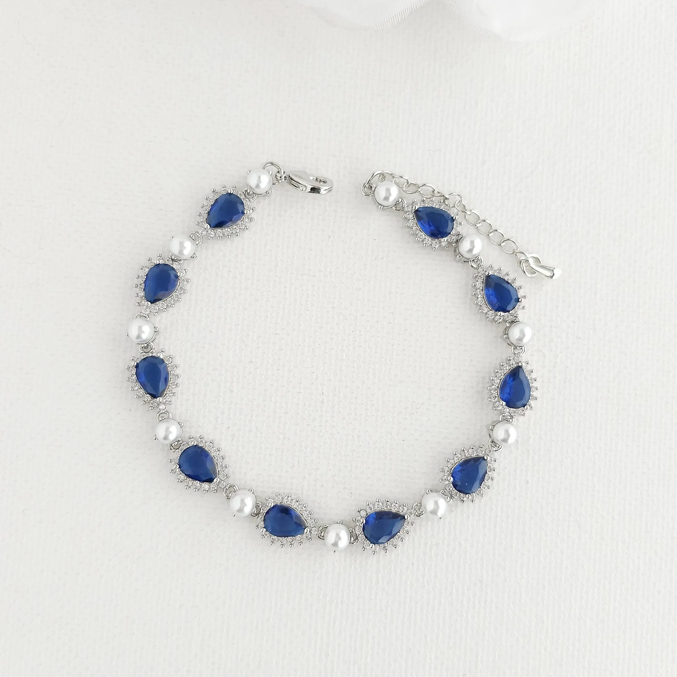 Blue Bracelet with Pearls for Weddings & Events- Aoi