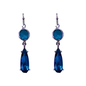 Blue Crystal 2 Stone Vintage Look Gold Earrings