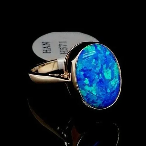 Blue Opal 9ct Gold Ring