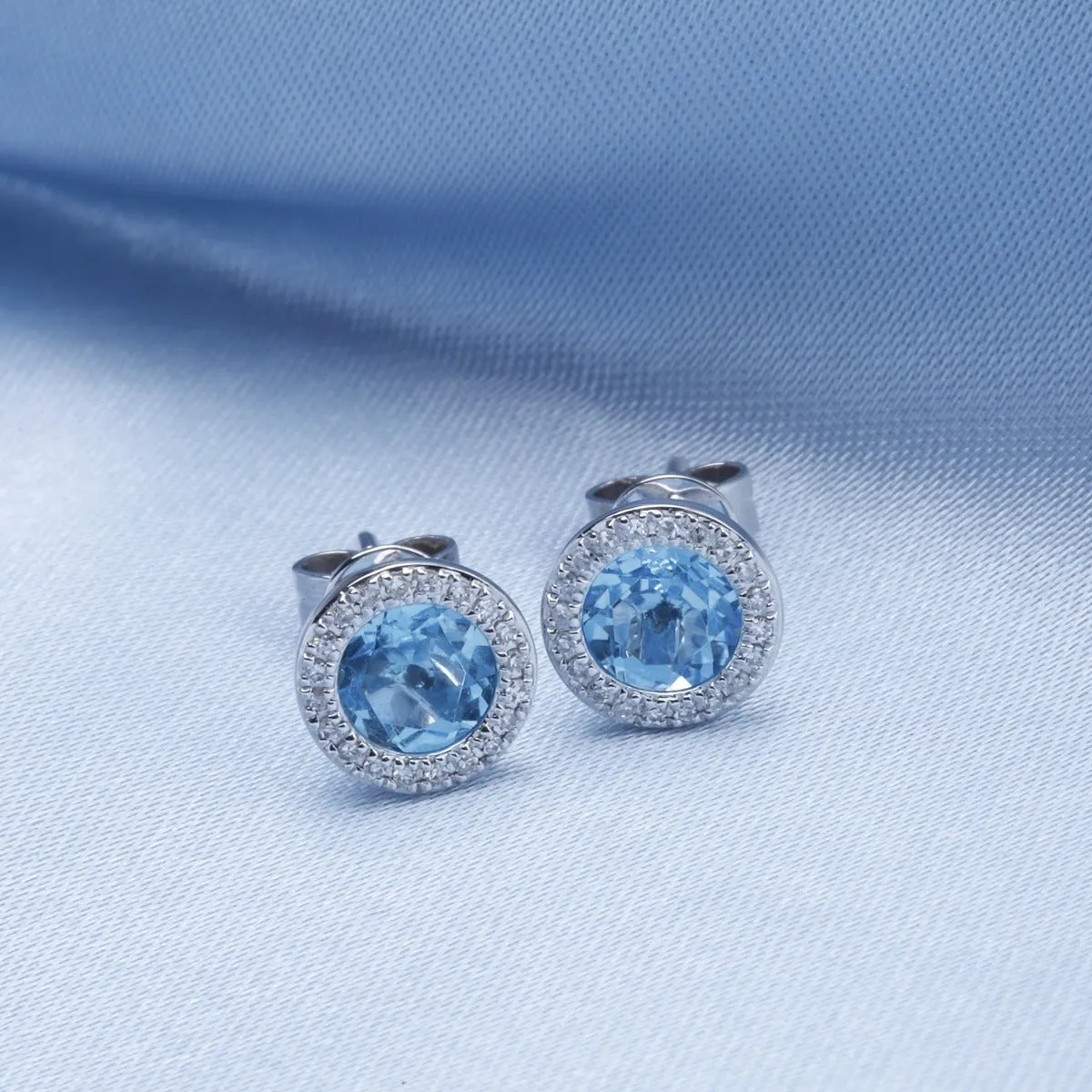 Blue Sapphire & Diamond Halo 14K White Gold Martini Stud Earrings