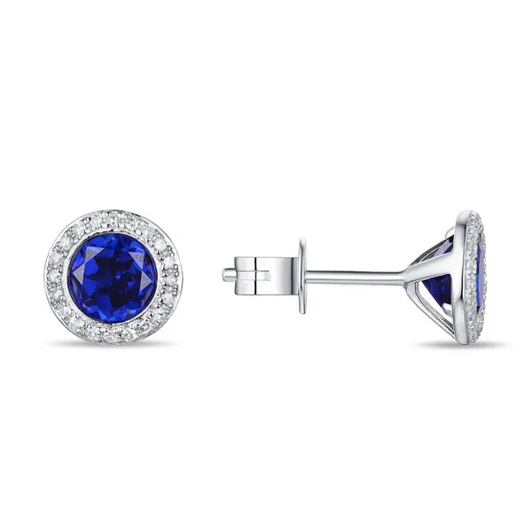 Blue Sapphire & Diamond Halo 14K White Gold Martini Stud Earrings