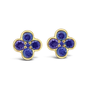 Blue Sapphire Clover Design Earrings